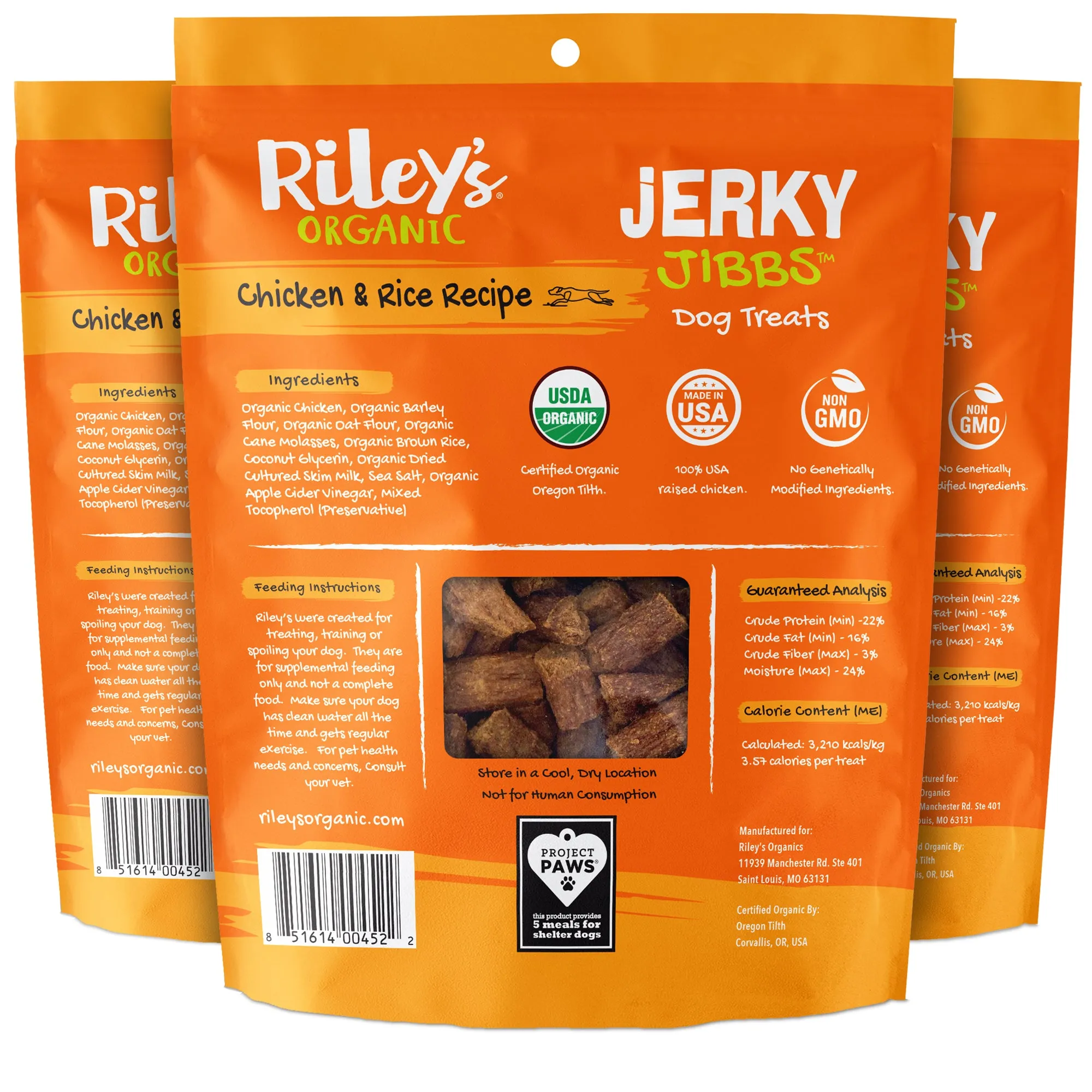 3-Pack 5oz Organic Chicken & Rice Jerky Jibbs