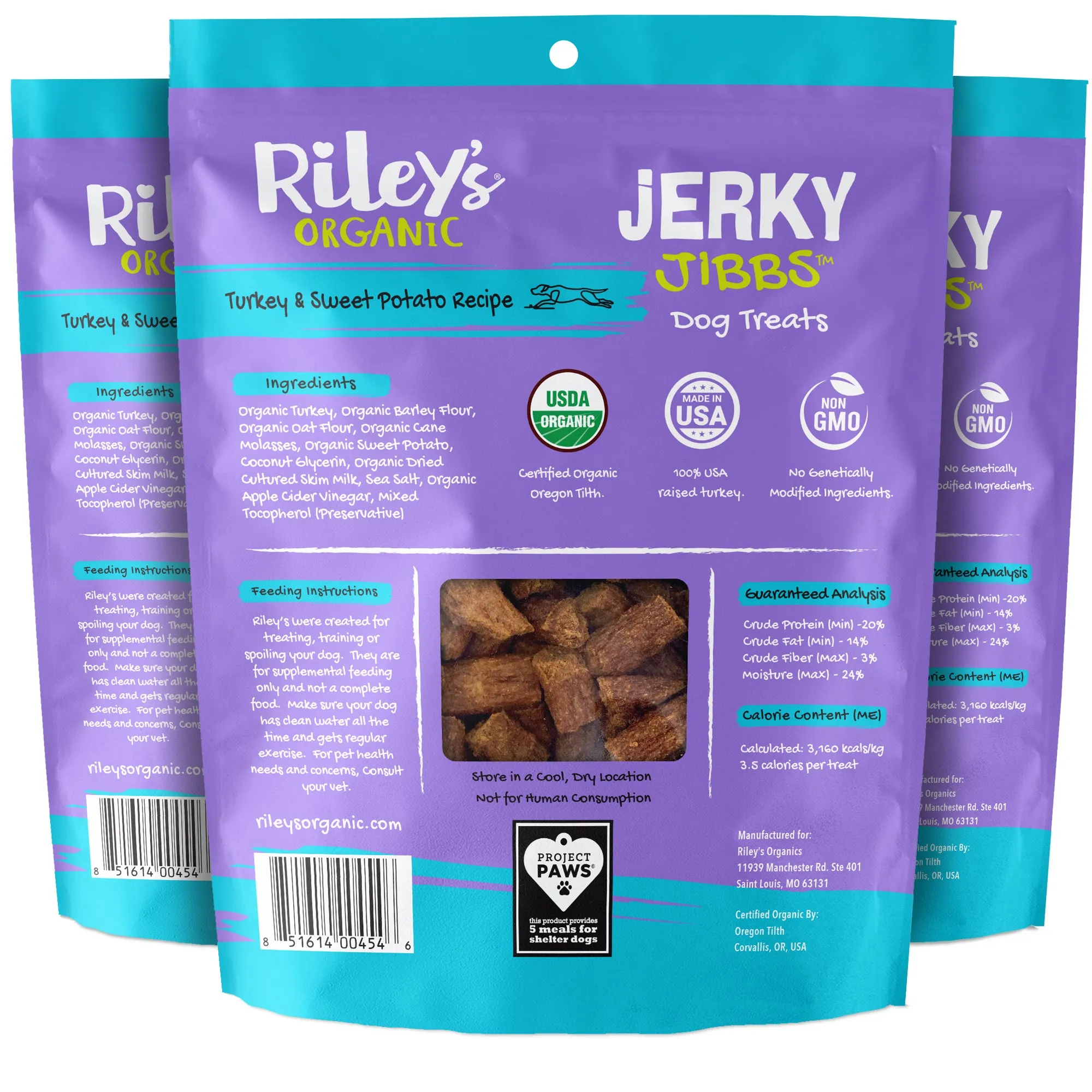 3-Pack 5oz Organic Turkey & Sweet Potato Jerky Jibbs