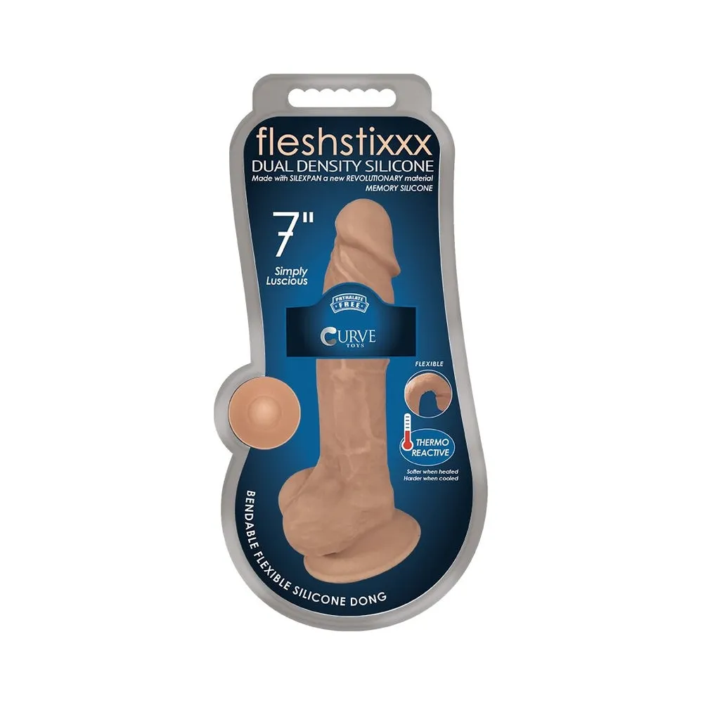 7 Inch Fleshstixxx Silicone Dildo With Balls - Latte