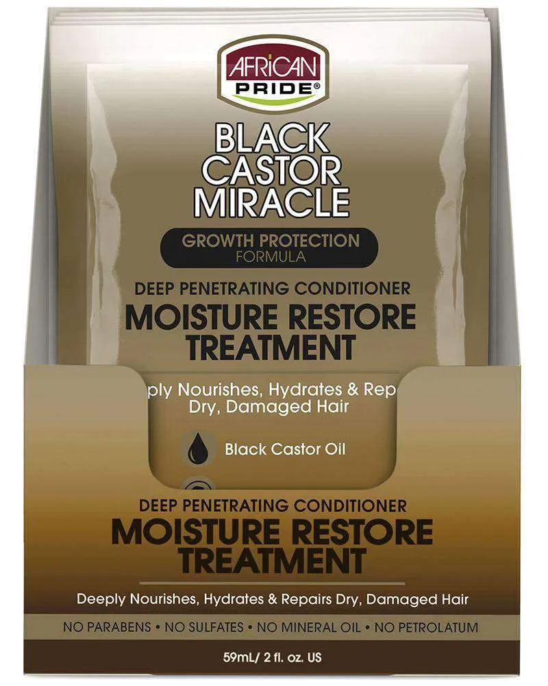 African Pride Black Castor Miracle Moisture Restore Treatment Box of 8