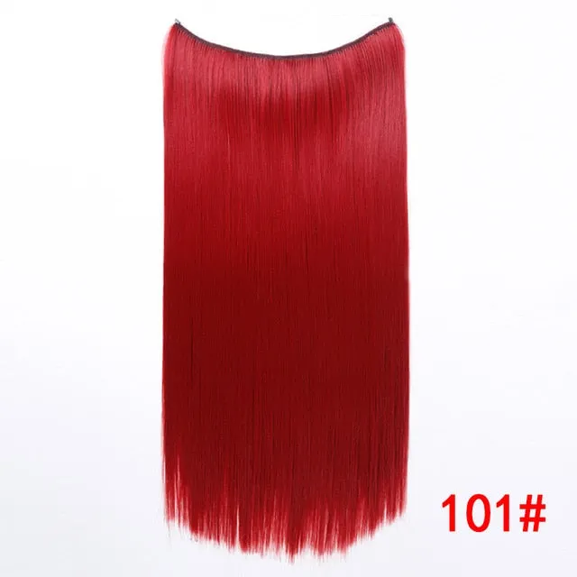 Allaosify 24" Invisible Wire No Clips In Hair Extensions Secret Fish Line Hairpieces Synthetic Straight Wavy Hair Extensions