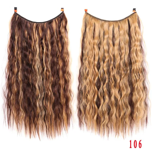 Allaosify 24" Invisible Wire No Clips In Hair Extensions Secret Fish Line Hairpieces Synthetic Straight Wavy Hair Extensions