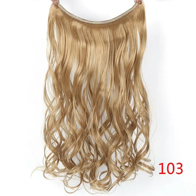 Allaosify 24" Invisible Wire No Clips In Hair Extensions Secret Fish Line Hairpieces Synthetic Straight Wavy Hair Extensions