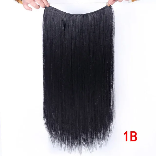 Allaosify 24" Invisible Wire No Clips In Hair Extensions Secret Fish Line Hairpieces Synthetic Straight Wavy Hair Extensions