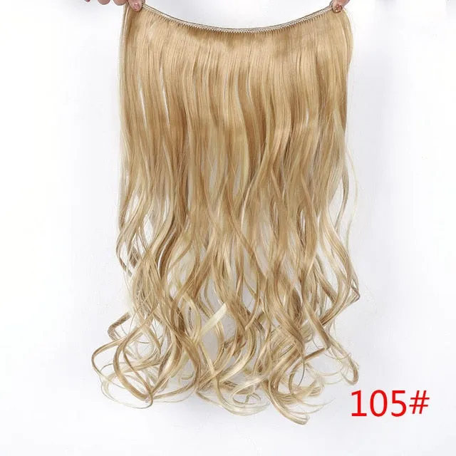 Allaosify 24" Invisible Wire No Clips In Hair Extensions Secret Fish Line Hairpieces Synthetic Straight Wavy Hair Extensions