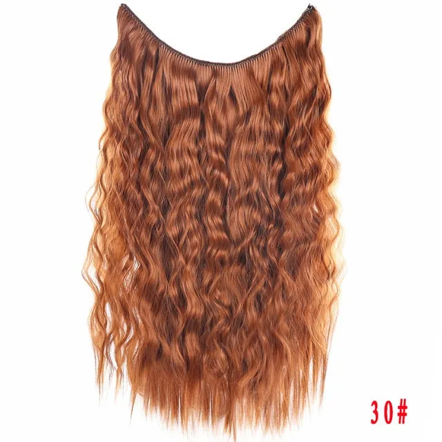 Allaosify 24" Invisible Wire No Clips In Hair Extensions Secret Fish Line Hairpieces Synthetic Straight Wavy Hair Extensions