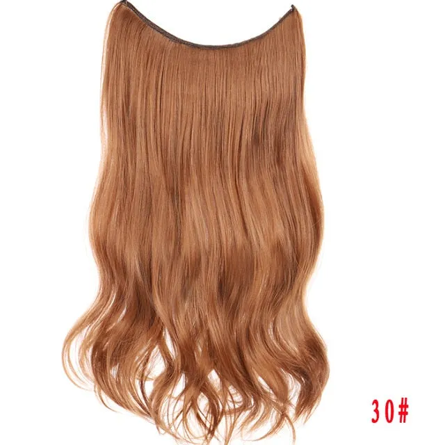 Allaosify 24" Invisible Wire No Clips In Hair Extensions Secret Fish Line Hairpieces Synthetic Straight Wavy Hair Extensions