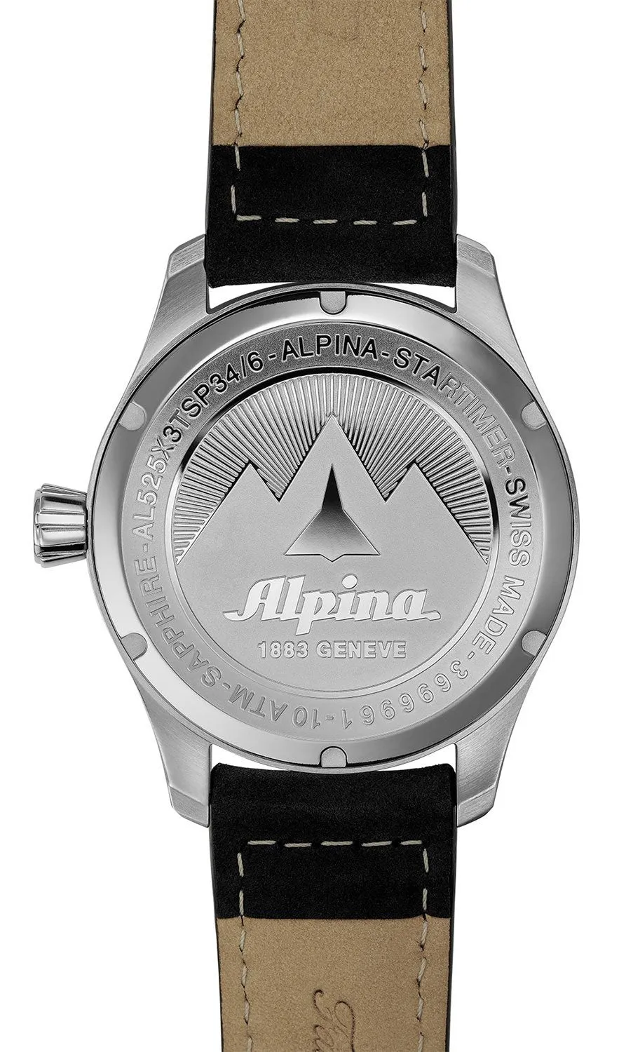 Alpina Startimer Pilot Automatic Stainless Steel Black Leather Strap Blue Dial Date Mens Watch AL-525NN4S6