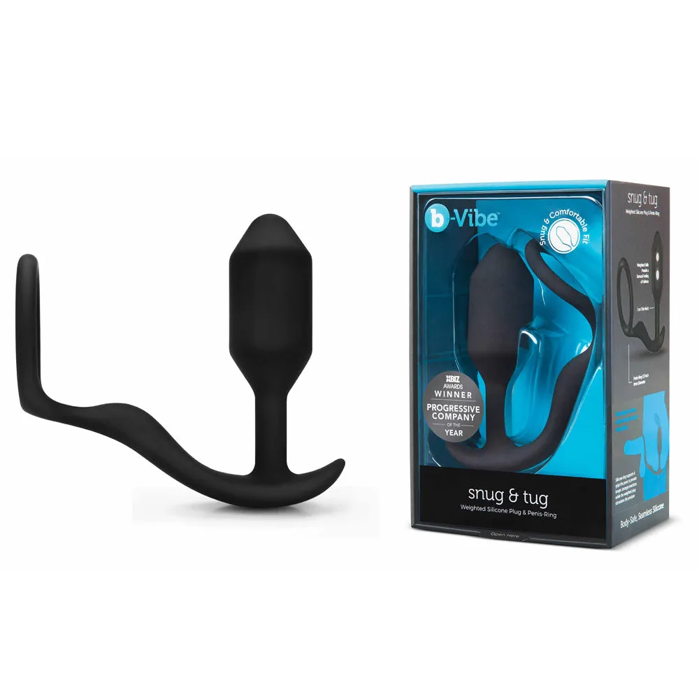 B-Vibe Vibrating Snug & Tug Weighted Anal Plug & Penis Ring - Medium