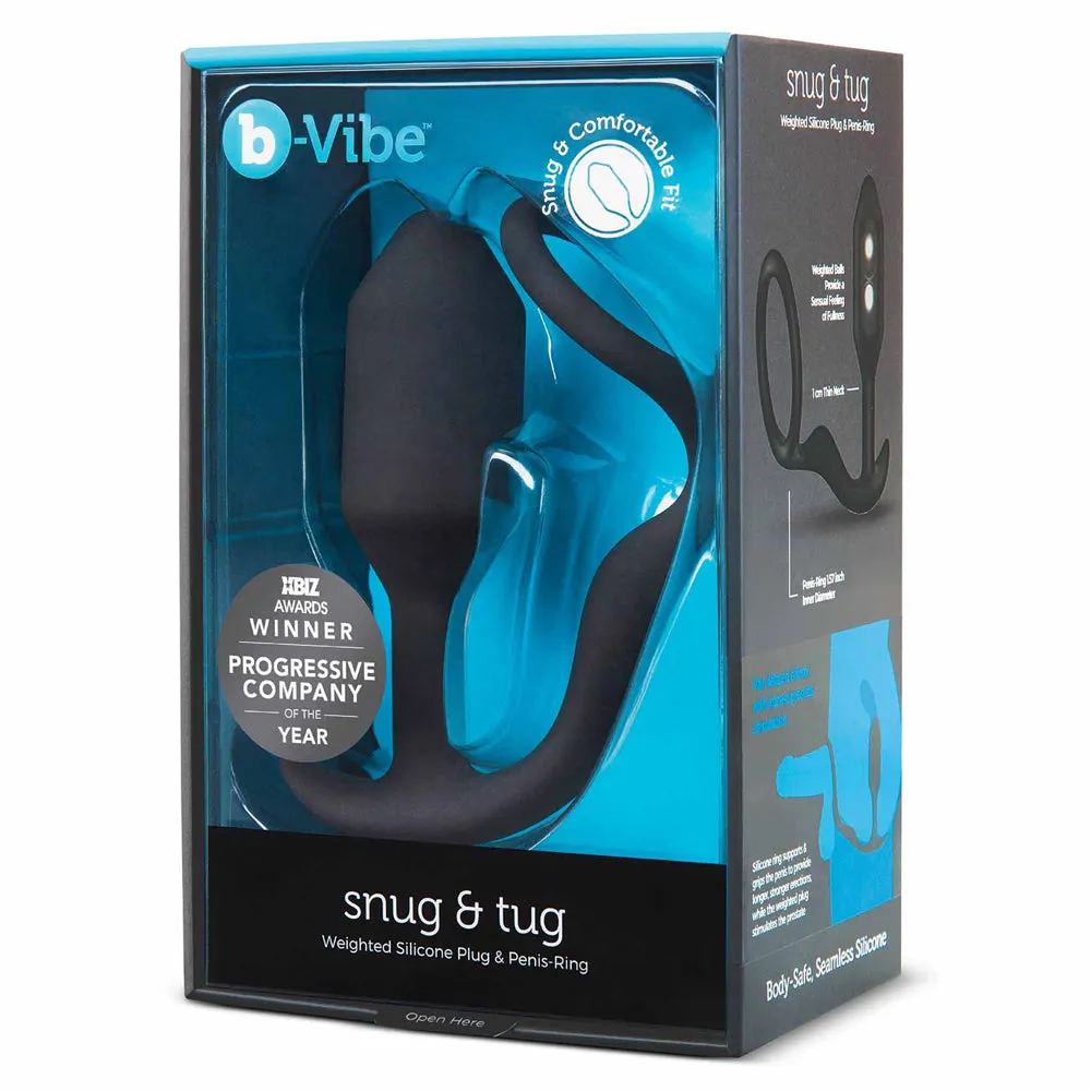 B-Vibe Vibrating Snug & Tug Weighted Anal Plug & Penis Ring - Medium