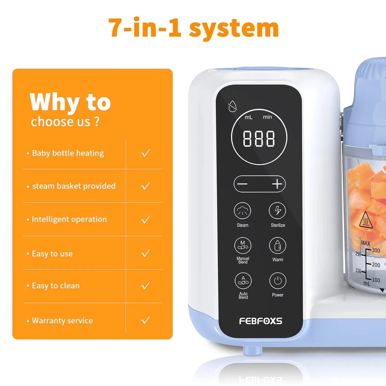 Baby Food Maker, Multi-Function Baby Food Processor, Steamer Puree Blender, Auto Cooking & Grinding, Baby Food Warmer Mills Machine with Touch Screen Control, Blue