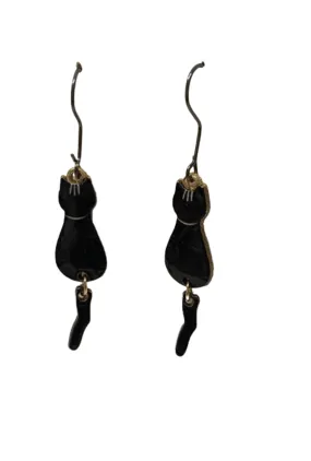 Black Cat with Dangly Tail Earrings