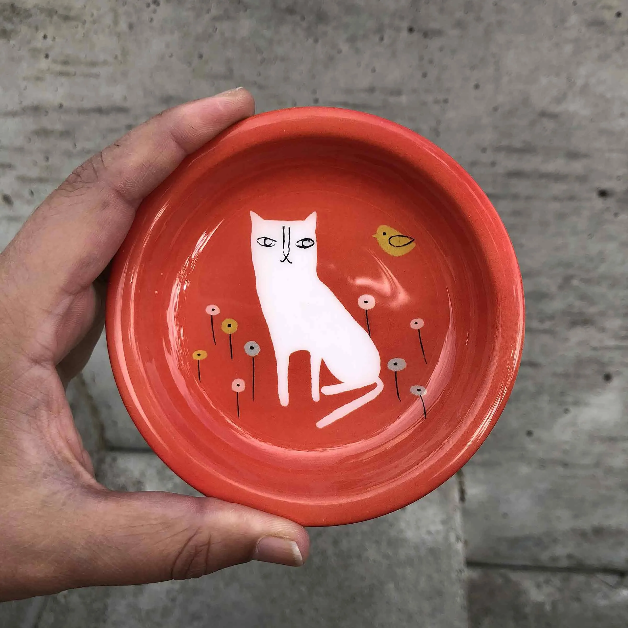 Cat and Poppies Metal Trinket Dish