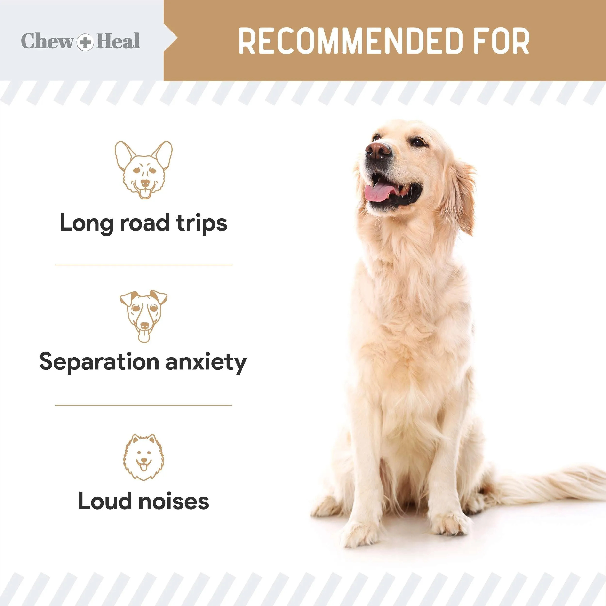 Chew   Heal Calming Chews for Dogs - Peanut Butter Flavor - 60 Anxiety Relief Treats