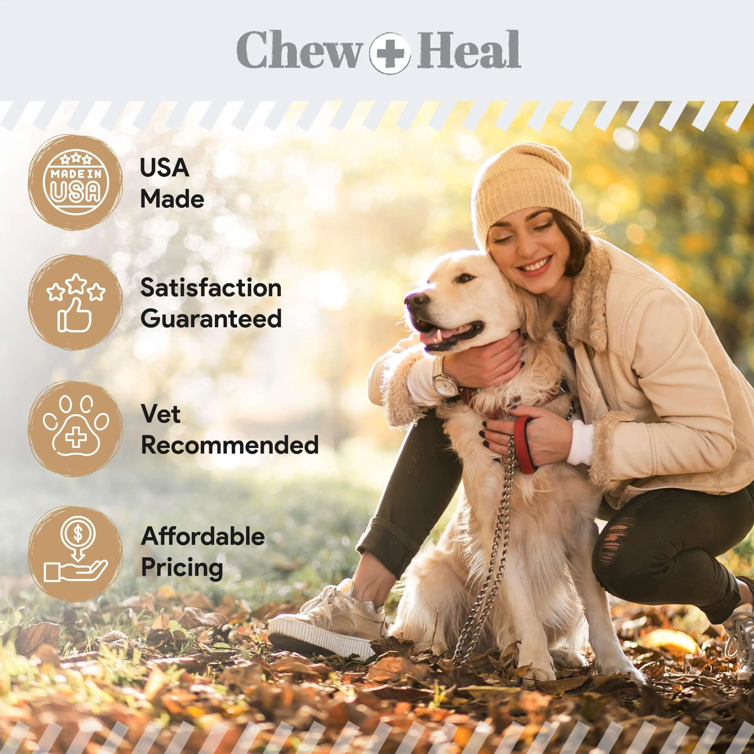 Chew   Heal Calming Chews for Dogs - Peanut Butter Flavor - 60 Anxiety Relief Treats