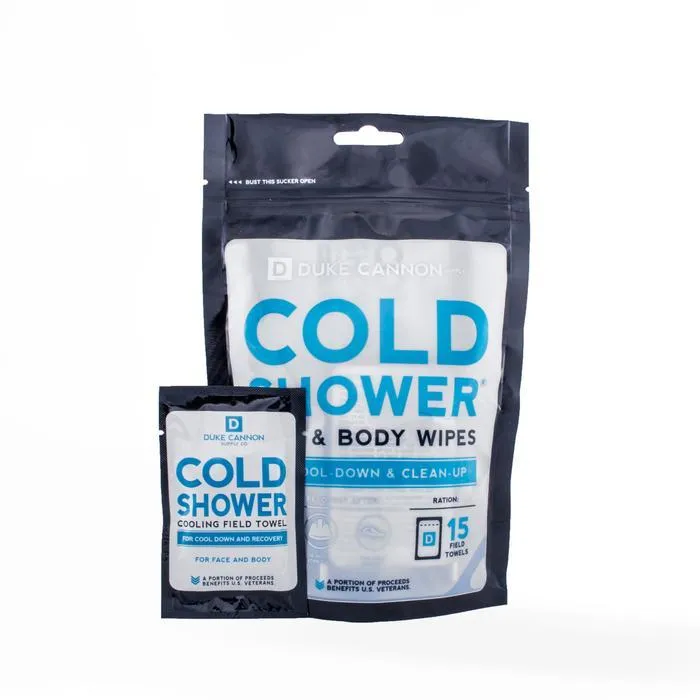 Cold Shower Face & Body Wipes, 15 Towel Pack