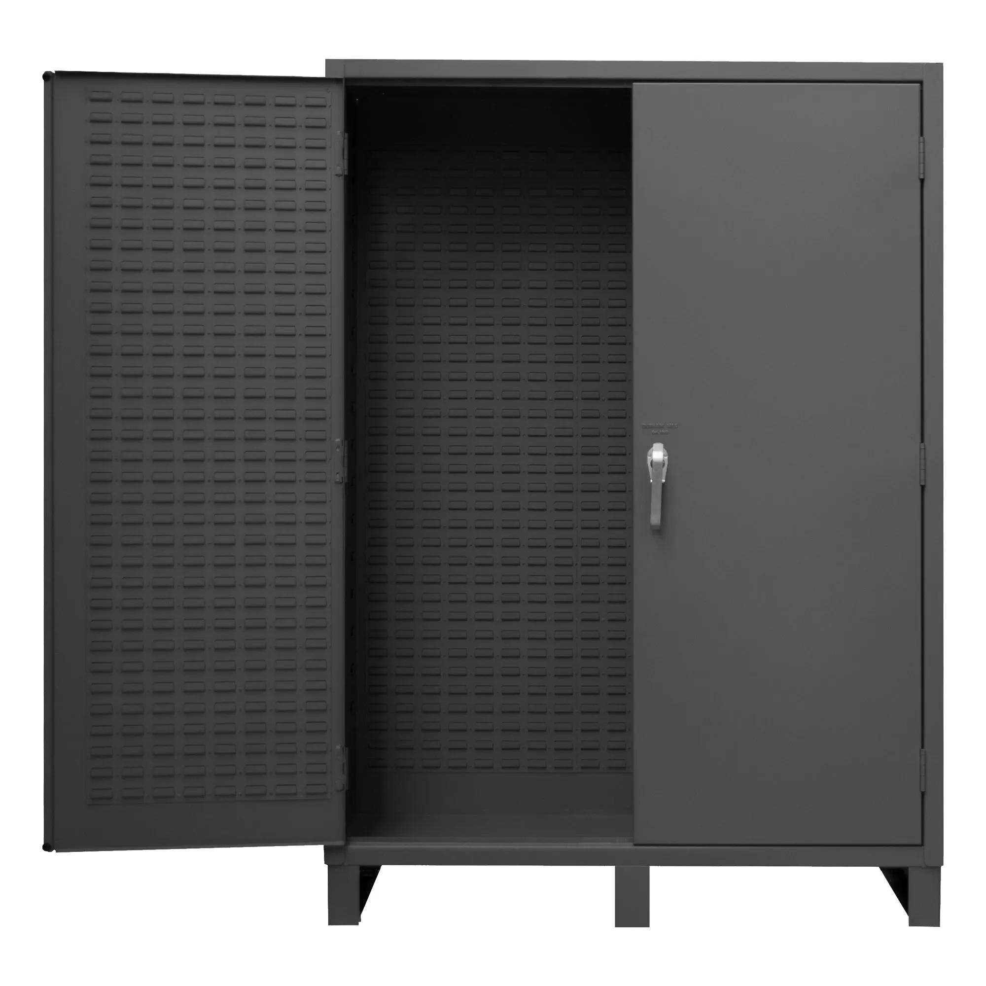 Durham Heavy Duty Cabinet, 14 Gauge, 60 x 24 x 84, Flush Doors with Louvered Panel, Cast Iron Pad-lockable Handle, Gray