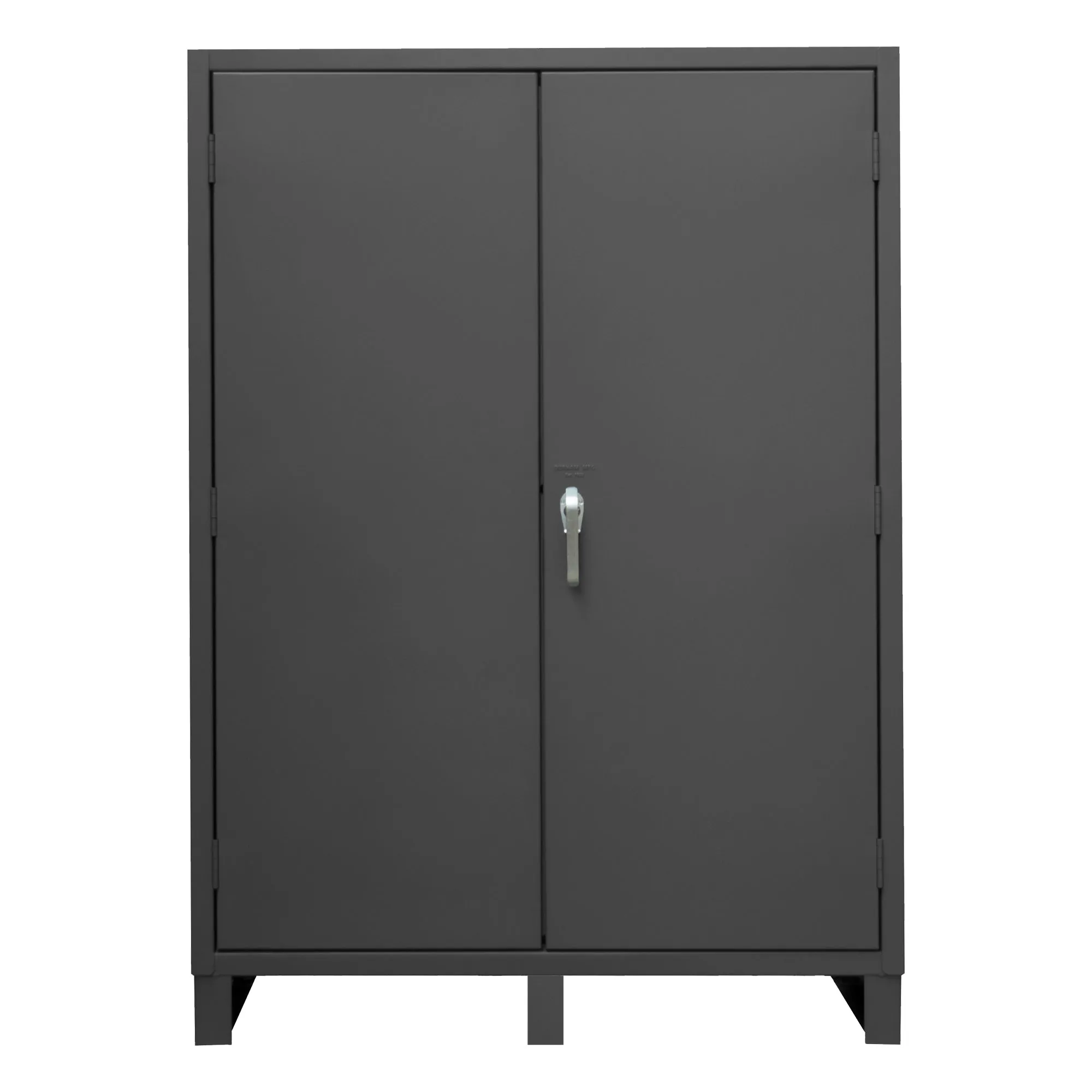 Durham Heavy Duty Cabinet, 14 Gauge, 60 x 24 x 84, Flush Doors with Louvered Panel, Cast Iron Pad-lockable Handle, Gray