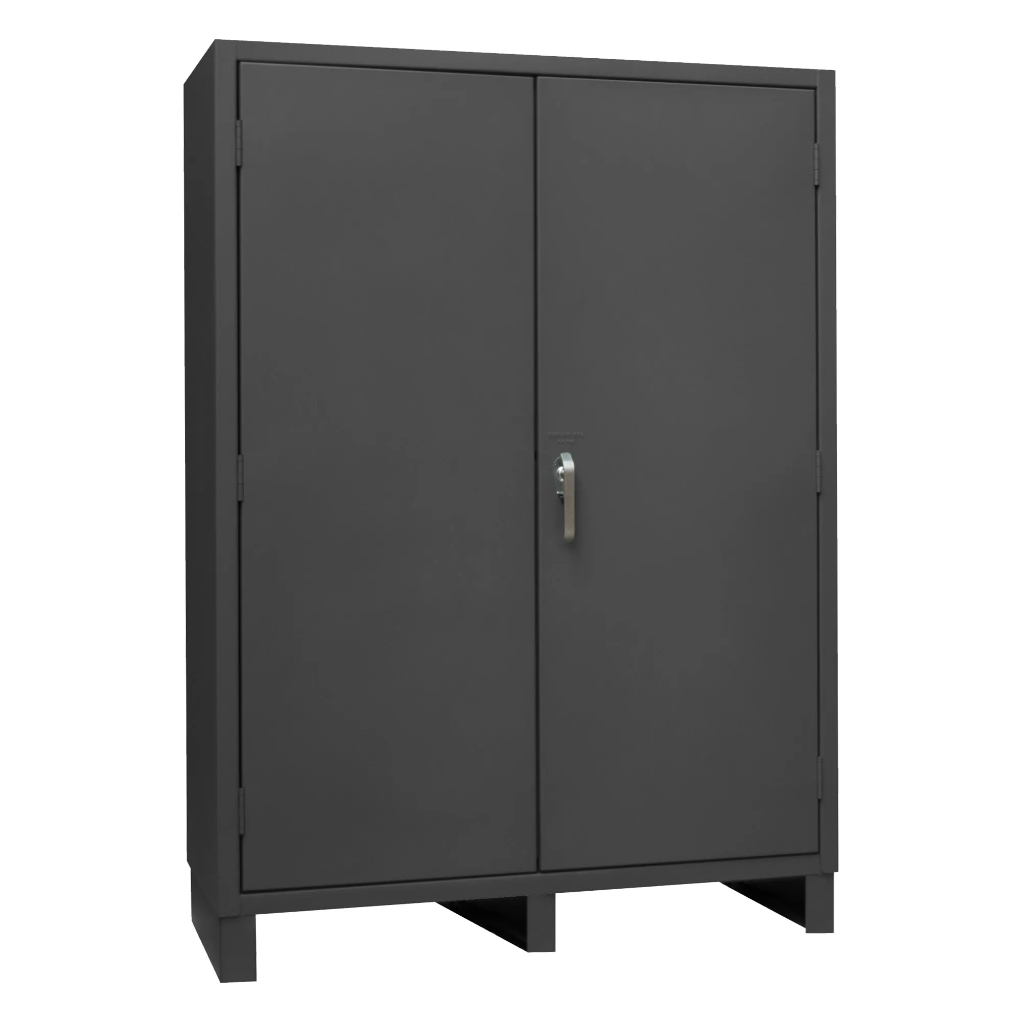 Durham Heavy Duty Cabinet, 14 Gauge, 60 x 24 x 84, Flush Doors with Louvered Panel, Cast Iron Pad-lockable Handle, Gray