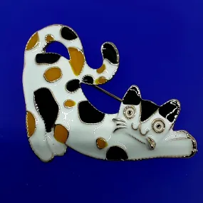 Enamel Tortie Cat Brooch