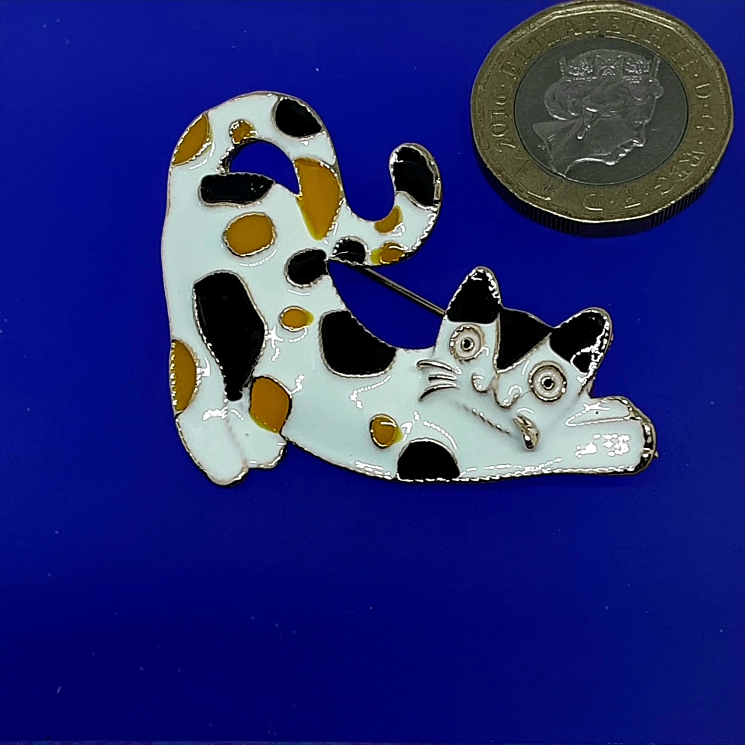 Enamel Tortie Cat Brooch