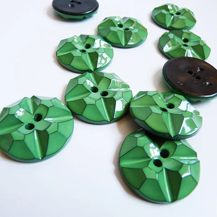 Faceted Plastic Button - Green