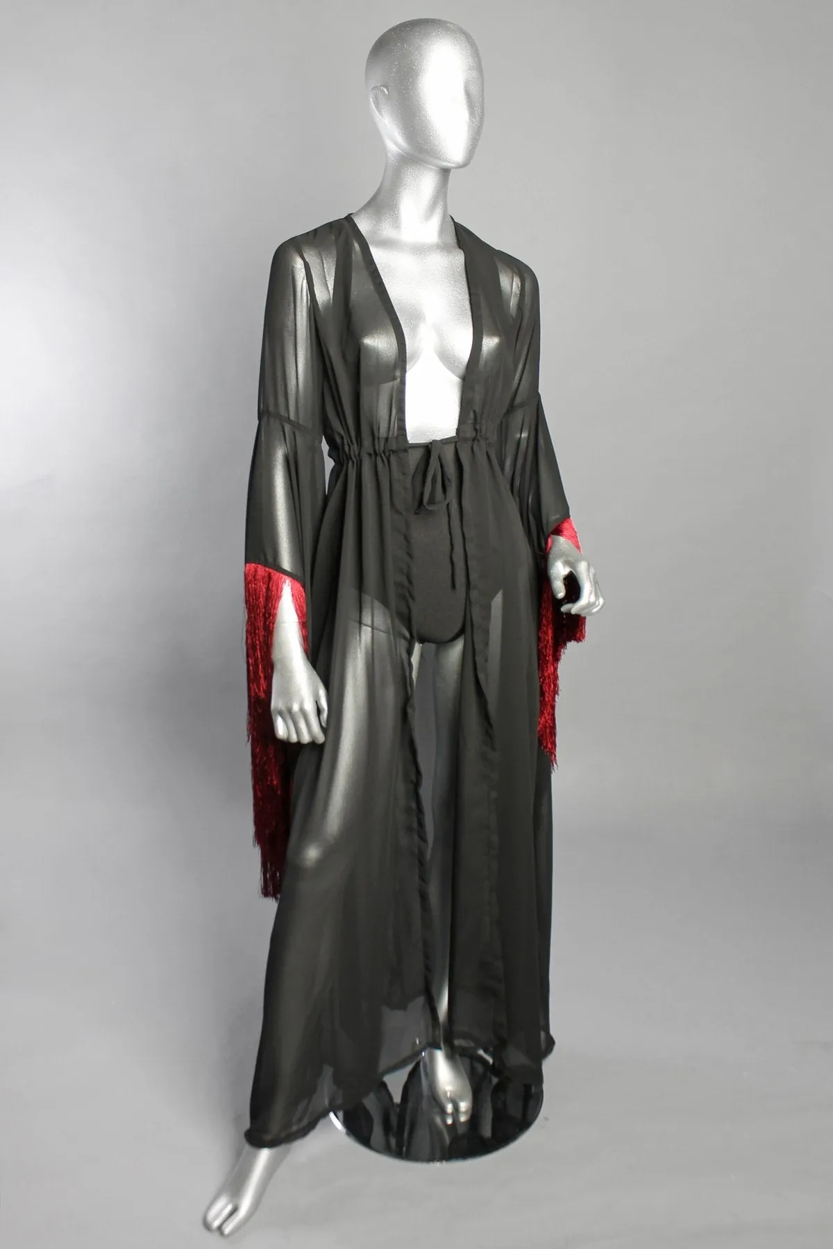 Five and Diamond Morticia Robe - red fringe