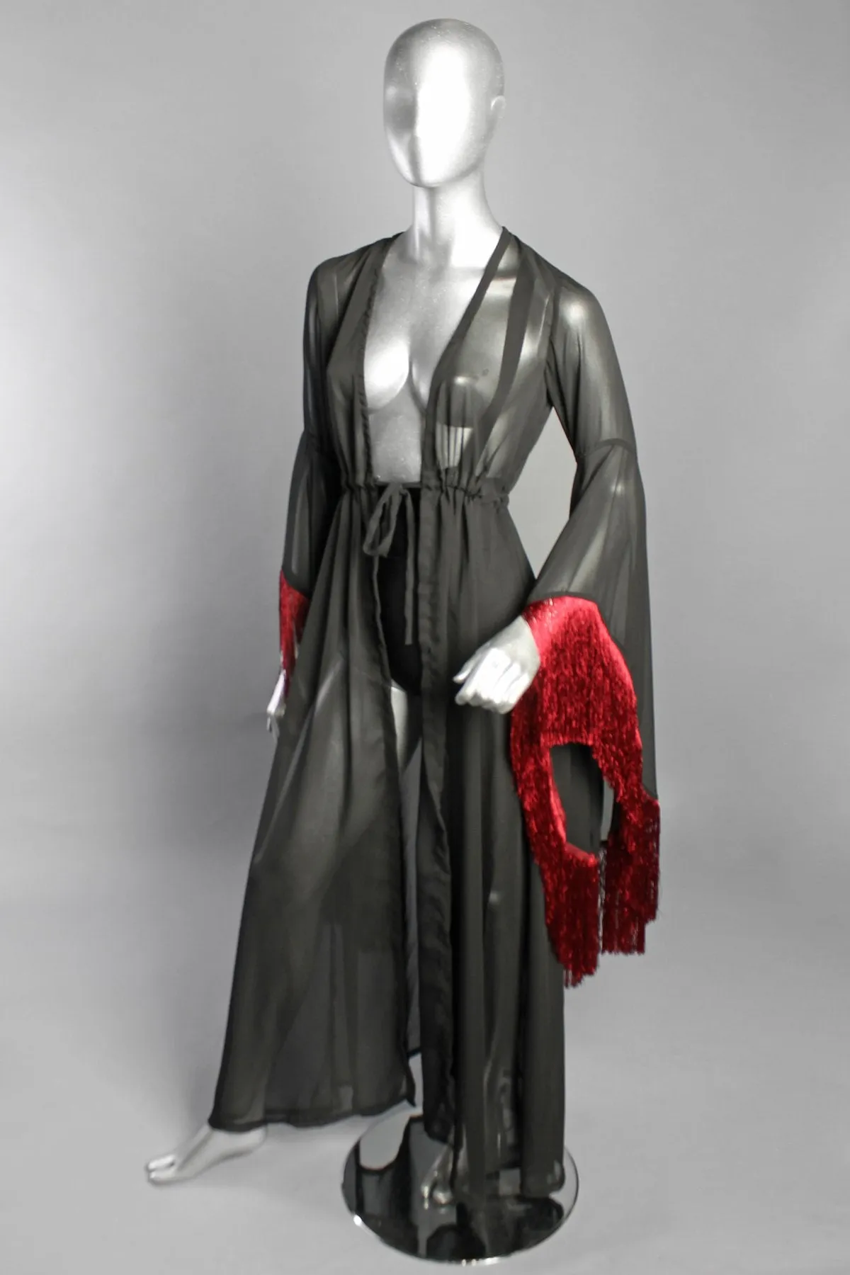 Five and Diamond Morticia Robe - red fringe