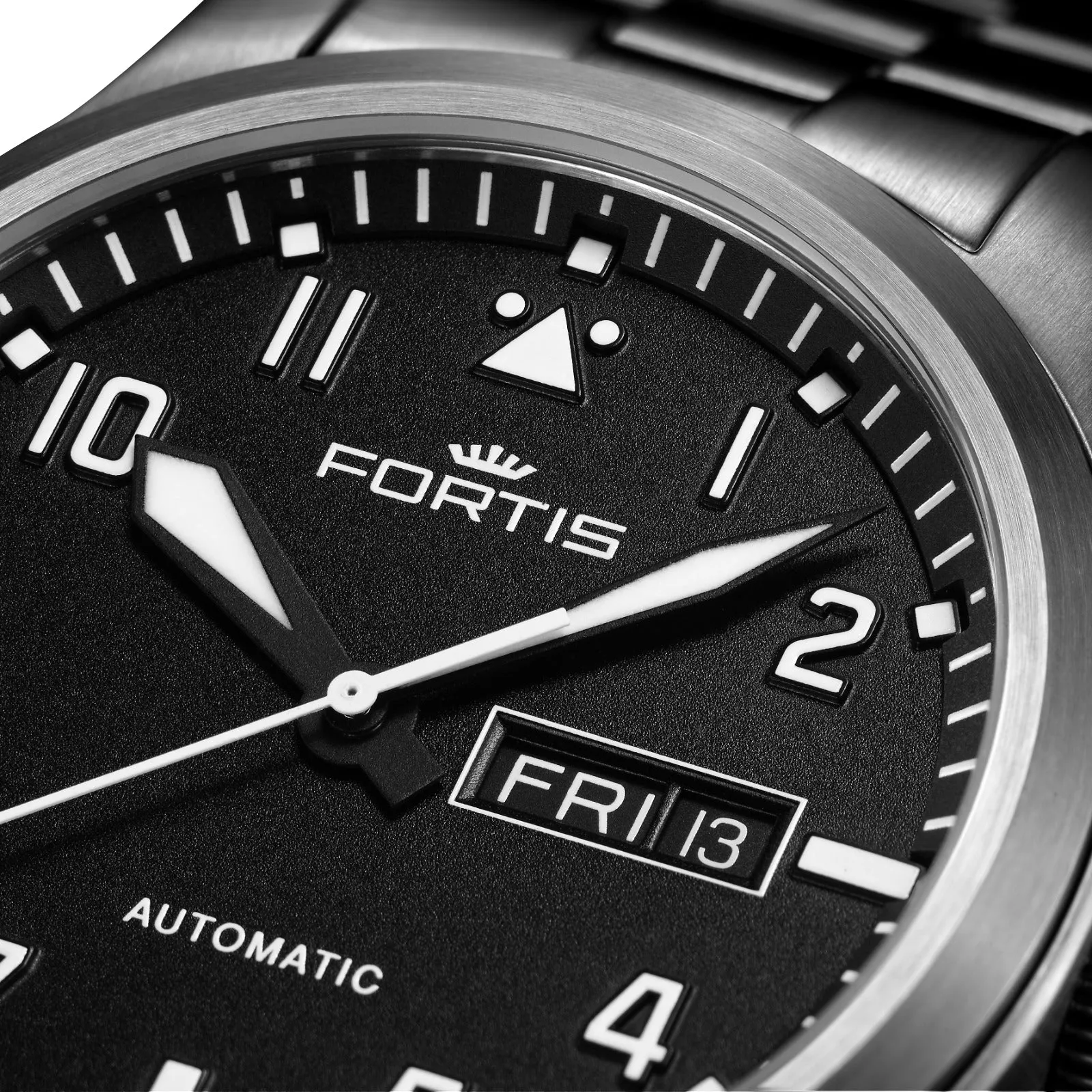 Fortis Aeromaster Automatic Stainless Steel Black Dial Day/Date Divers Mens Watch F4020008