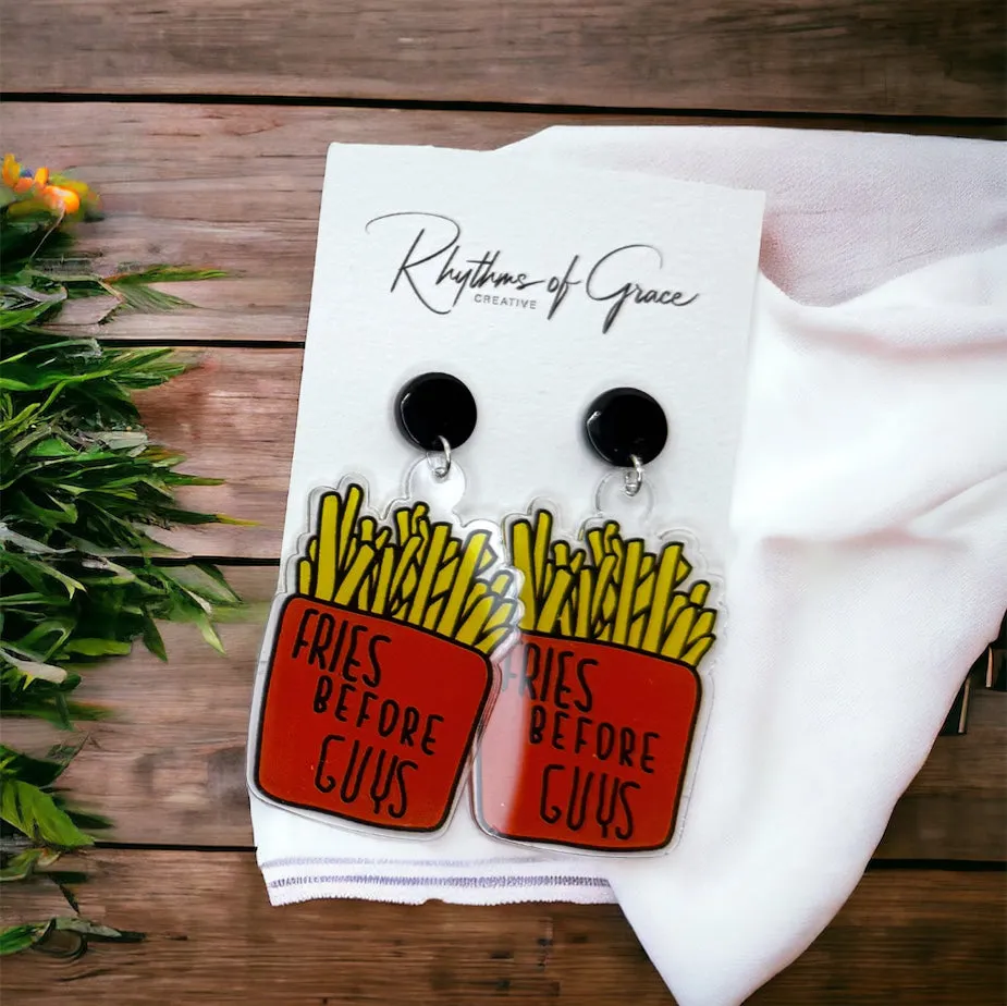 Fries Before Guys Earrings - French Fries, Fast Food, Junk Food Earrings, Handmade Jewelry, Foodie Jewelry, Food Accessories, Hamburger, French Fries, Food Earrings