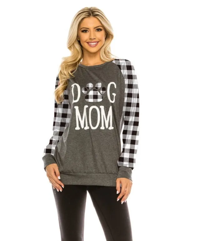 Haute Edition Women's Dog Mom Buffalo Plaid Sweatshirt with Dog Bandana 2-Piece Gift Set