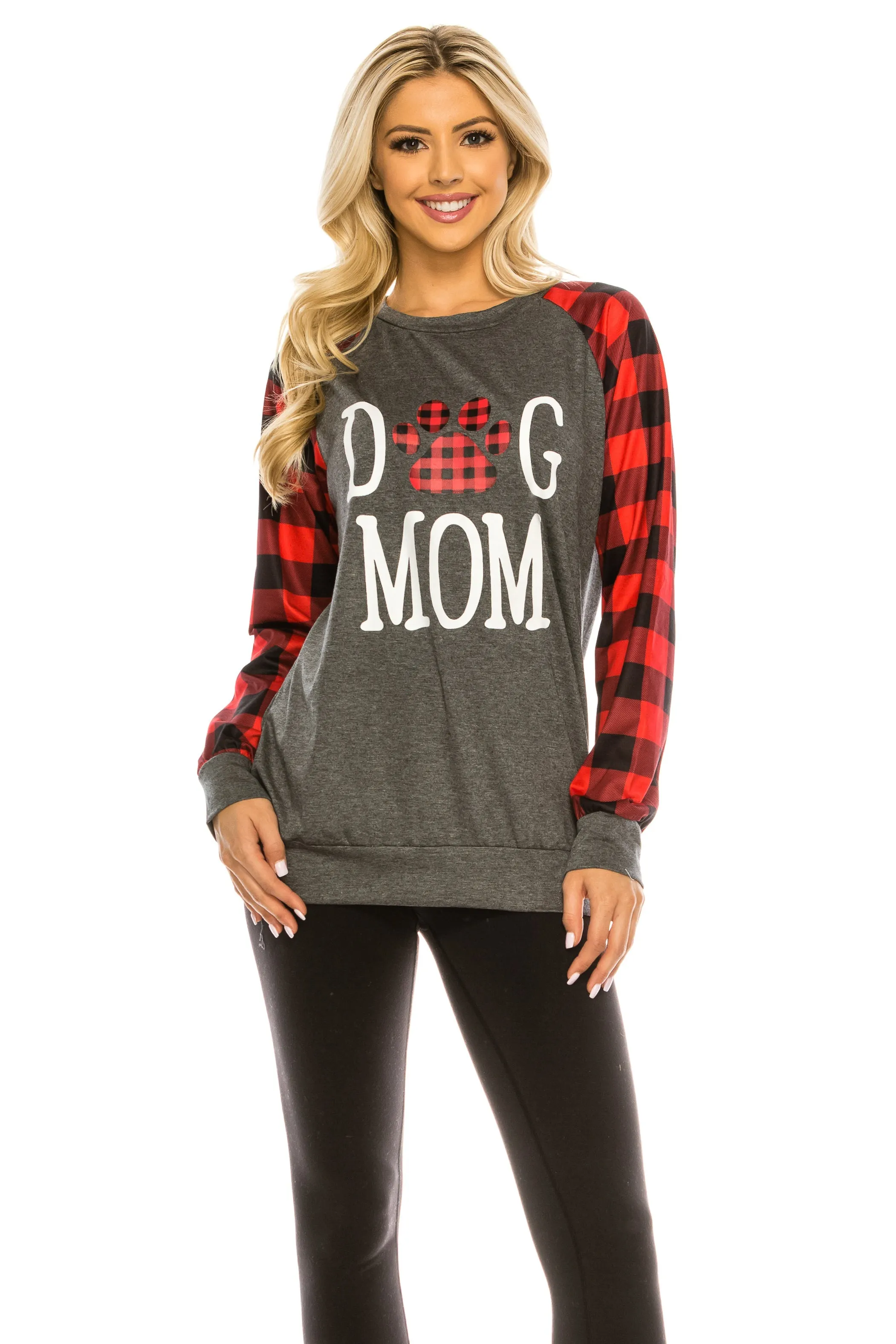 Haute Edition Women's Dog Mom Buffalo Plaid Sweatshirt with Dog Bandana 2-Piece Gift Set