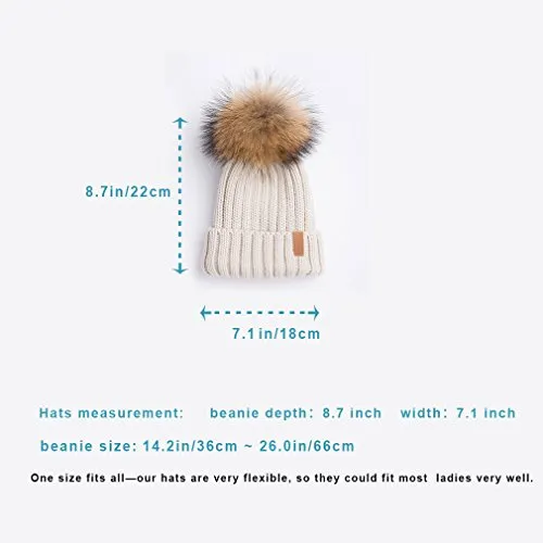 Knitted Beanie Hat with Fur Pom