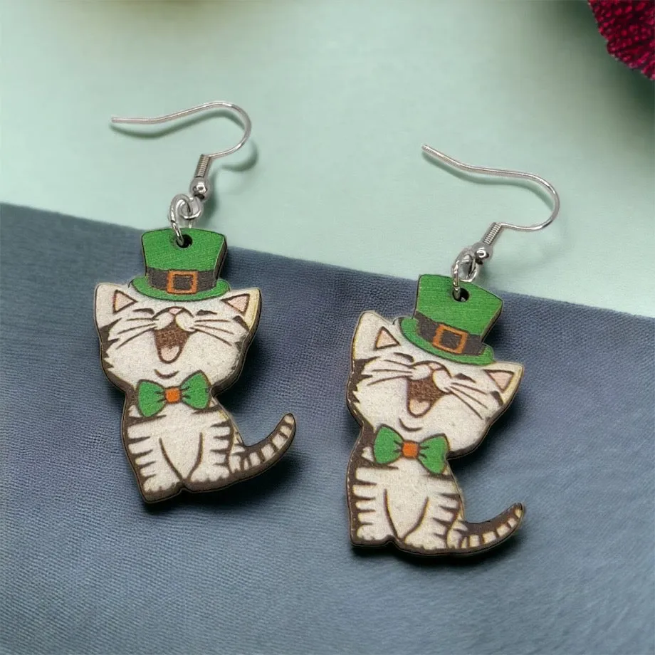 Lucky Cat Earrings - Saint Patrick's Day, Green Earrings, Lucky Earrings, Luck Accessories, St. Patrick's Day