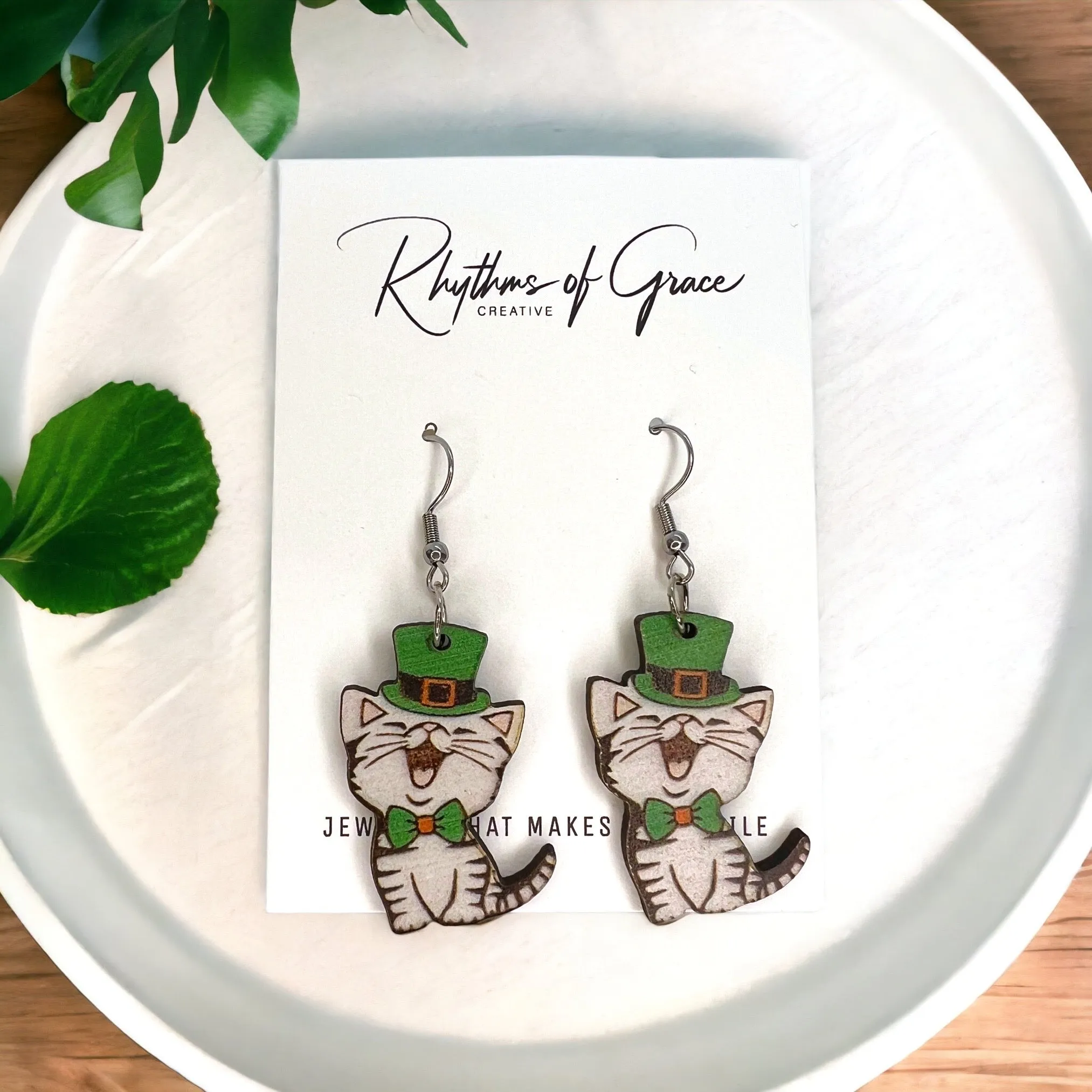 Lucky Cat Earrings - Saint Patrick's Day, Green Earrings, Lucky Earrings, Luck Accessories, St. Patrick's Day