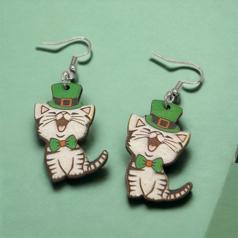 Lucky Cat Earrings - Saint Patrick's Day, Green Earrings, Lucky Earrings, Luck Accessories, St. Patrick's Day