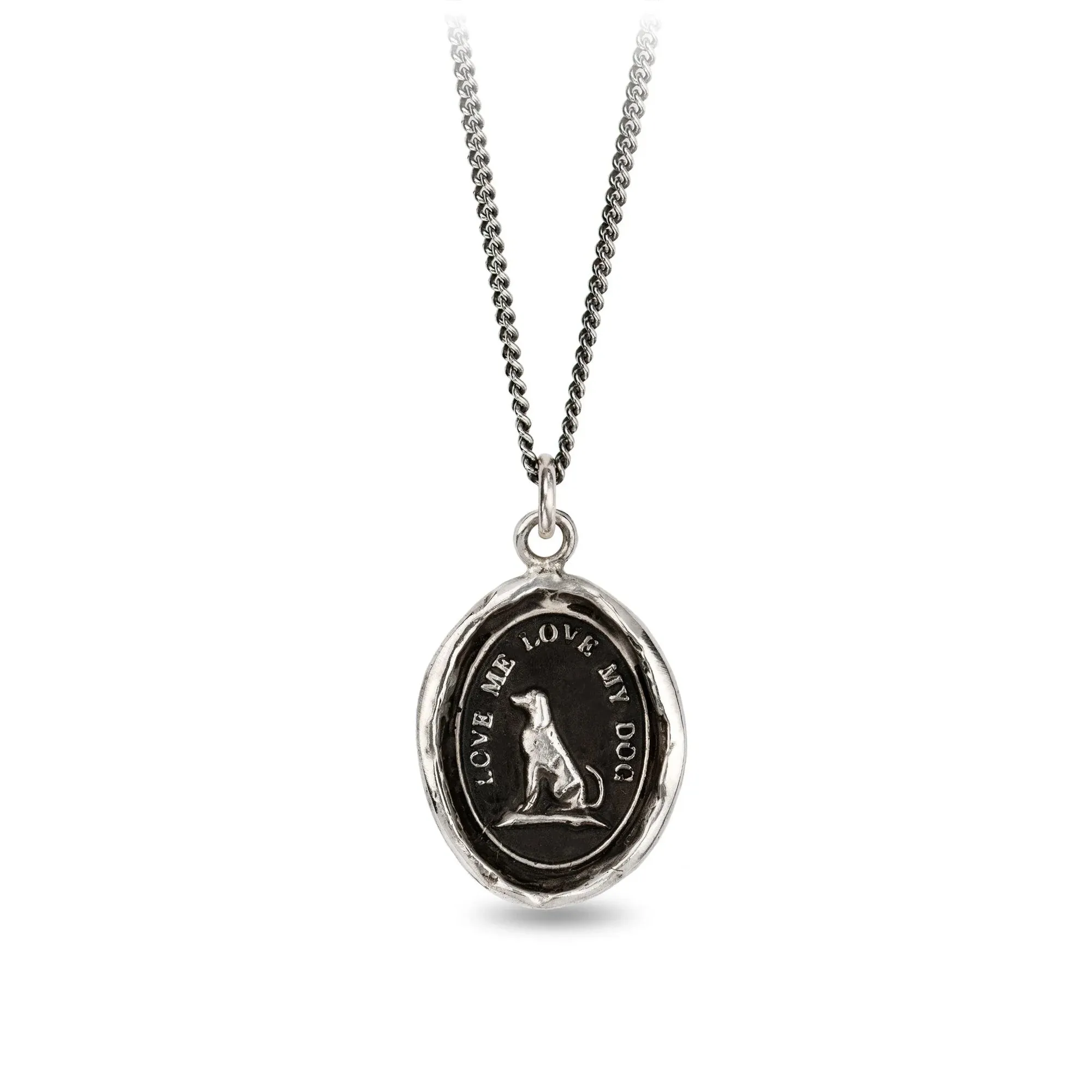 Pyrrha Sterling Silver "Love My Dog" Talisman Pendant on 20" Medium Curb Chain Necklace