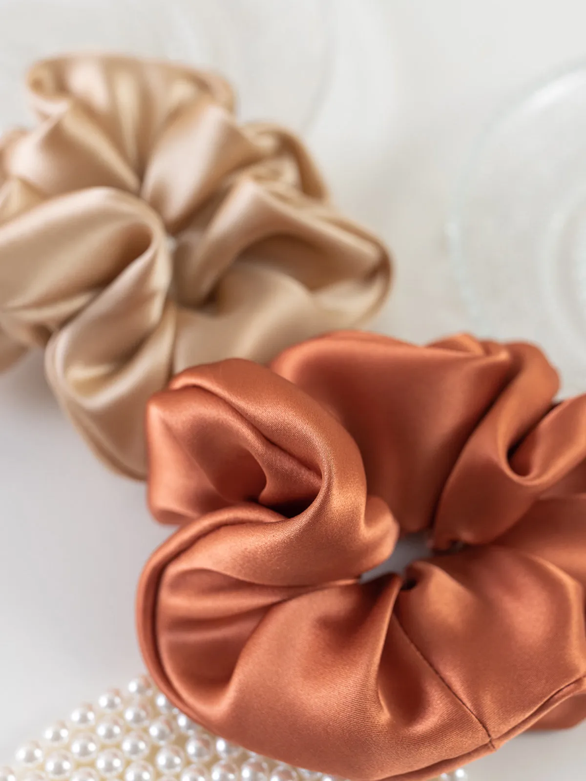 "Silken Hair" Silk Scrunchie Hair Tie - Caramel