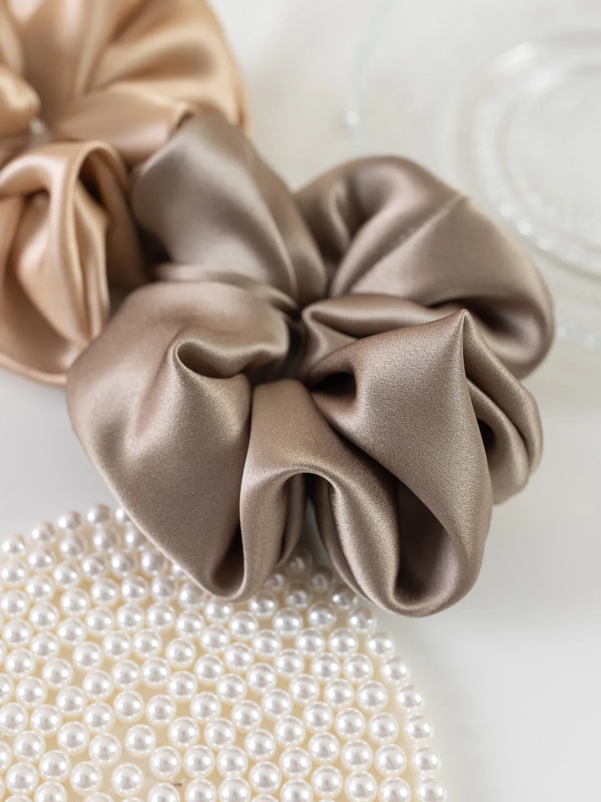 "Silken Hair" Silk Scrunchie Hair Tie - Metallic Taupe