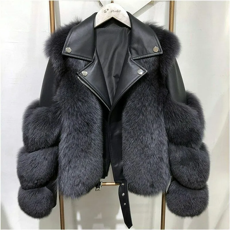 Real Fox Fur Coat Women Winter Coat Women With Sheepskin Leather WholeskinJacket Fur Jacket Fur Story FS20140 Fur Jacket