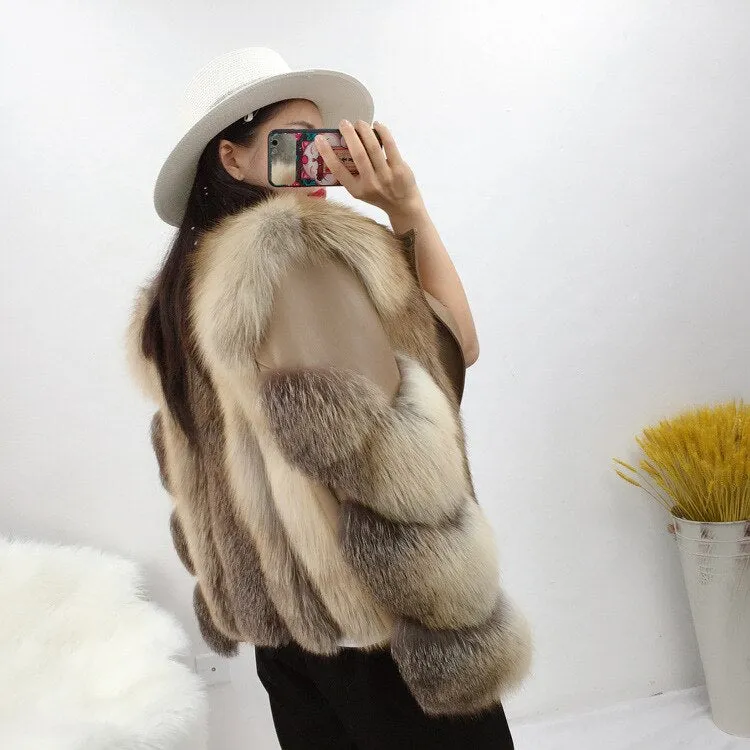 Real Fox Fur Coat Women Winter Coat Women With Sheepskin Leather WholeskinJacket Fur Jacket Fur Story FS20140 Fur Jacket