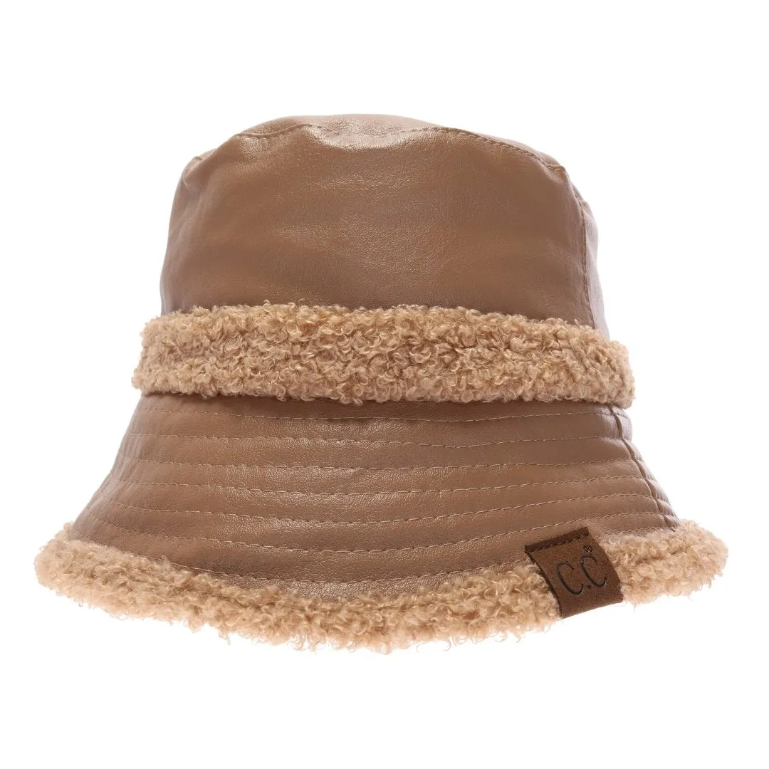 SOFT FAUX LEATHER SHEARLING C.C BUCKET HAT BK3830