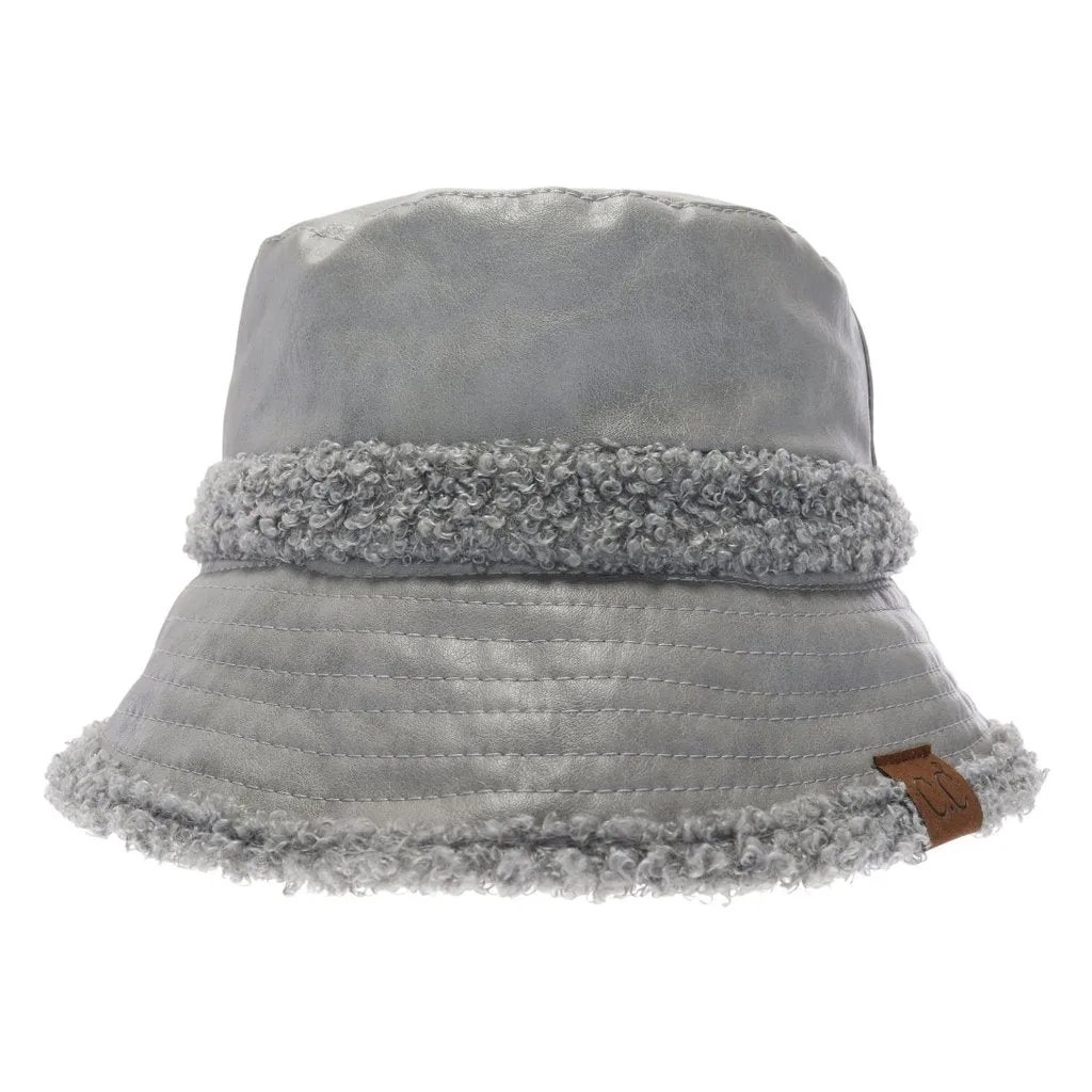 SOFT FAUX LEATHER SHEARLING C.C BUCKET HAT BK3830