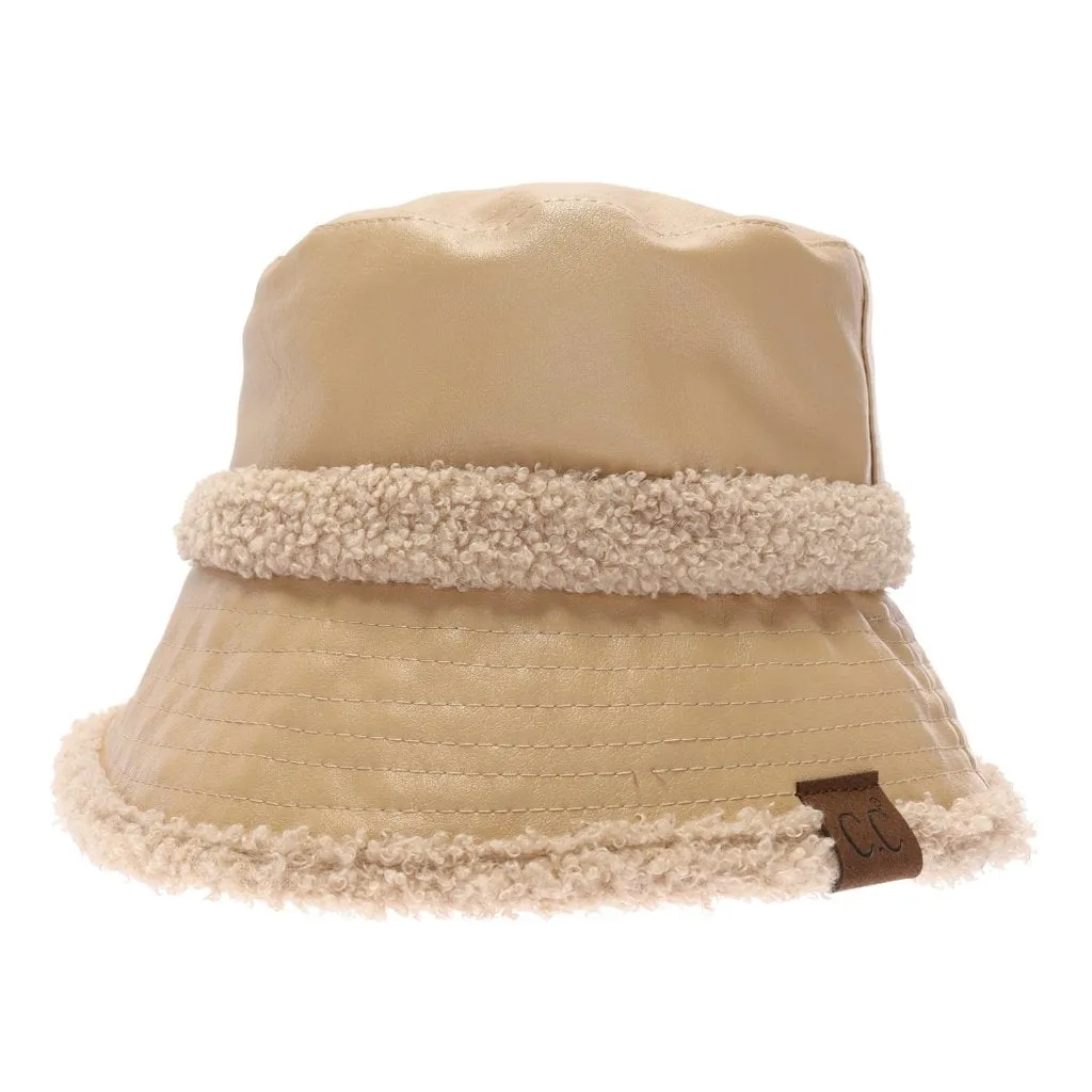 SOFT FAUX LEATHER SHEARLING C.C BUCKET HAT BK3830