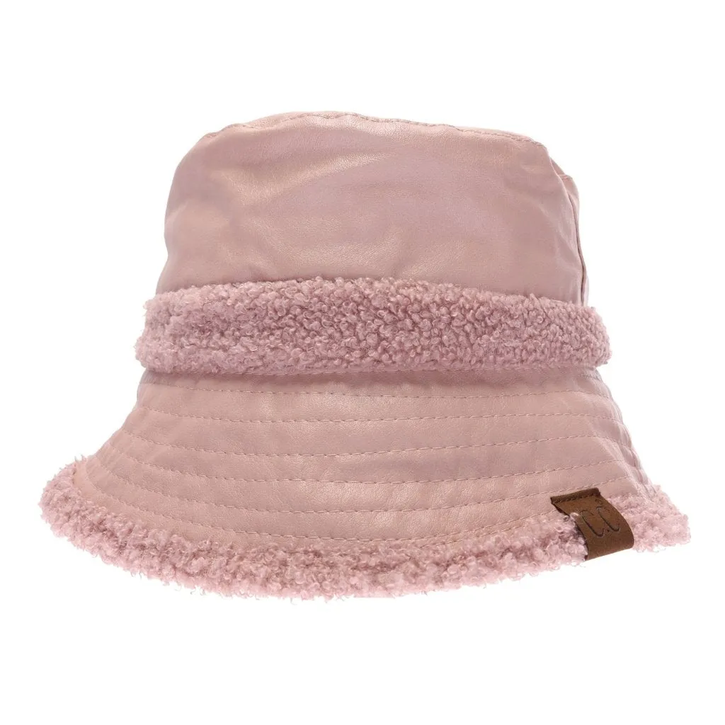 SOFT FAUX LEATHER SHEARLING C.C BUCKET HAT BK3830