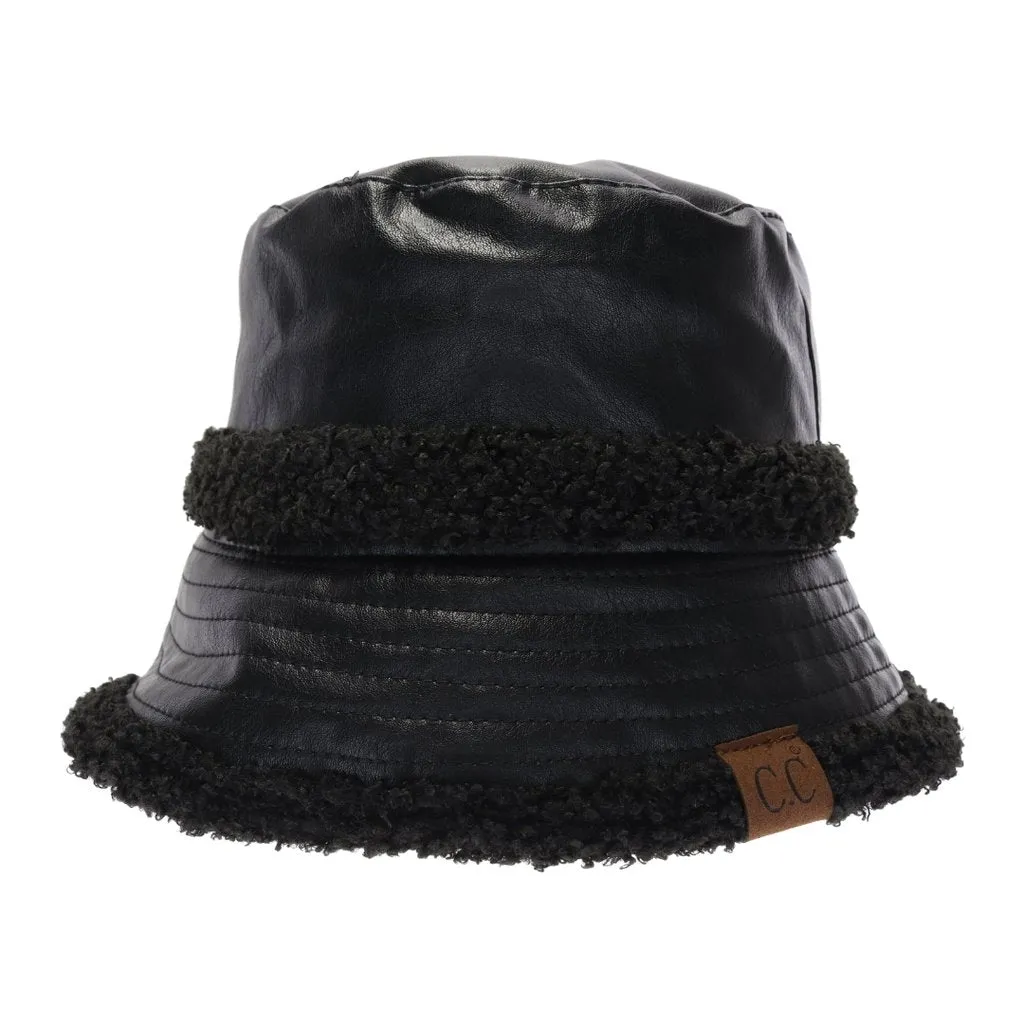 SOFT FAUX LEATHER SHEARLING C.C BUCKET HAT BK3830