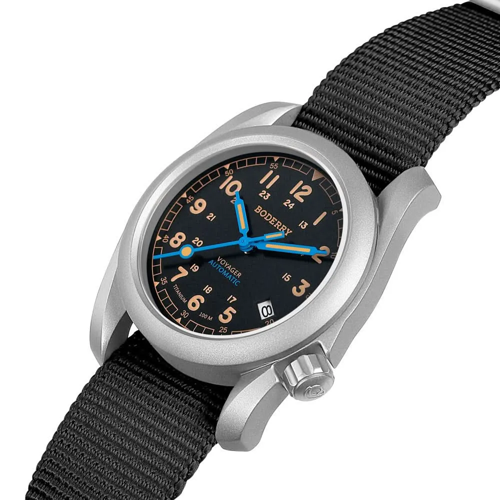 VOYAGER - 100M Waterproof Titanium Automatic Field Watch | Vintage Noir-bracelet