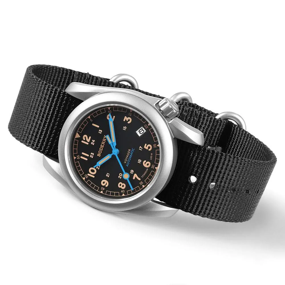 VOYAGER - 100M Waterproof Titanium Automatic Field Watch | Vintage Noir-bracelet