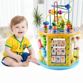 Wlove Travel 8 in 1 Wooden Activity Cube Bead Maze Multi-purpose Educational Toy